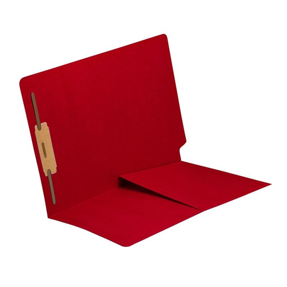 End Tab Folder with 1/2 Pocket Inside Front - 11 Pt. Colored Stock Available in 10 Colors -  Red - 1 Fastener in Position #1 - Reinforced Tab - Letter Size - 50/Box