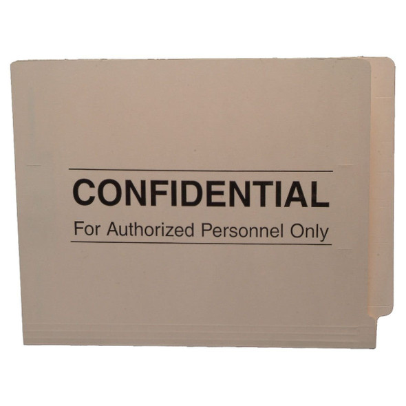 "Confidential" Pre-Printed File Folder - End Tab Folder - 11 Pt. Manila - Reinforced Tab - Letter Size - 50/Box