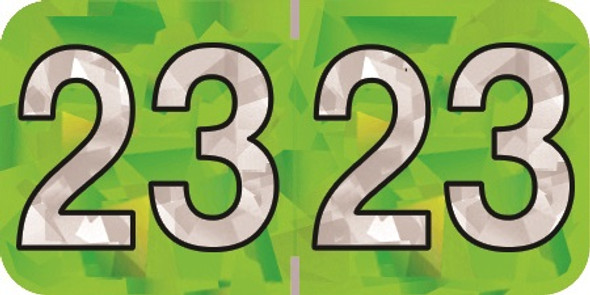 2023 Holographic Yearband Label - Lime Green - HLYM Series - Polylaminated -3/4" H x 1-1/2" W - 500/Roll