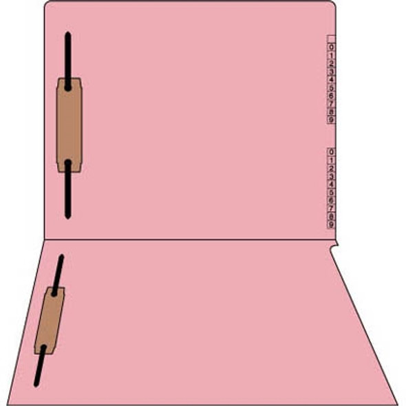 PINK End/Top Tab Numeric Kardex Folders - Letter Size - 3/4" Expansion - With Fastener in Position 1 & 3  - Pink - 50/Box