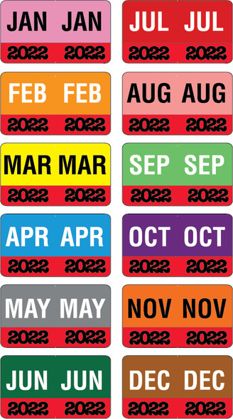 Month/Year Labels 2022 - Complete Set Jan-December - 2,700 Labels - 1-1/2" W x 1" H