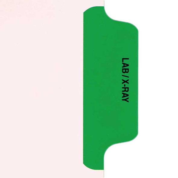 Ivory letter size side tab index divider with position 3 tab printed LAB/X-RAY and mylared in medium green. 125# manila stock, 25/Box