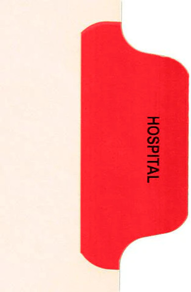 Ivory letter size side tab index divider with position 5 tab printed HOSPITAL and mylared in red. 125# manila stock, 25/Box