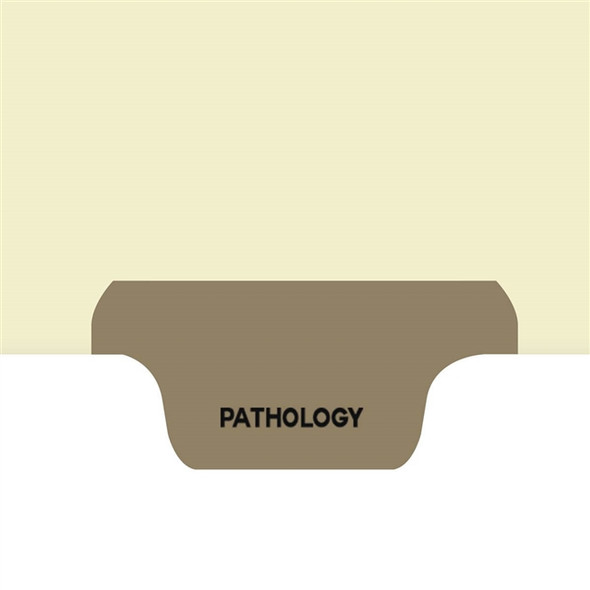 Ivory letter size end tab index divider with position 4 tab printed PATHOLOGY and mylared in brown. 125# manila stock, 100/Box