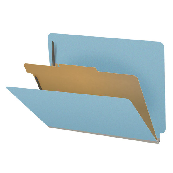Blue Classification Folder One Divider - End Tab - Letter Size - 2" Gray Tyvek Expansion - Fasteners in Positions 1 & 3 and 1" Duo Fastener on Divider - 25Pt. Type III Pressboard -Box of 10