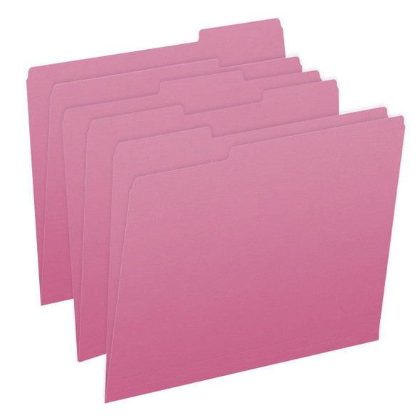 Pink Letter Size Top Tab Single Ply Folders with 1/3 Cut Assorted Tabs, 11 pt Pink Stock, 100/Box (S-30503-PNK)
