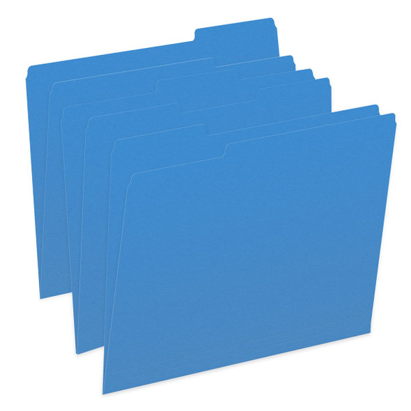 Blue Letter Size Top Tab Single Ply Folders with 1/3 Cut Assorted Tabs, 11 pt Blue Stock, 100/Box (S-30503-BLU)