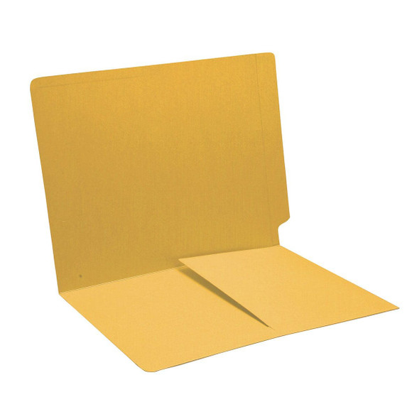 YELLOW Color Folder, End Tab Folder with Fastener in Position 5 - Letter Size with 1/2 Pocket Inside Front, 11 Pt. Stock -Box of 50