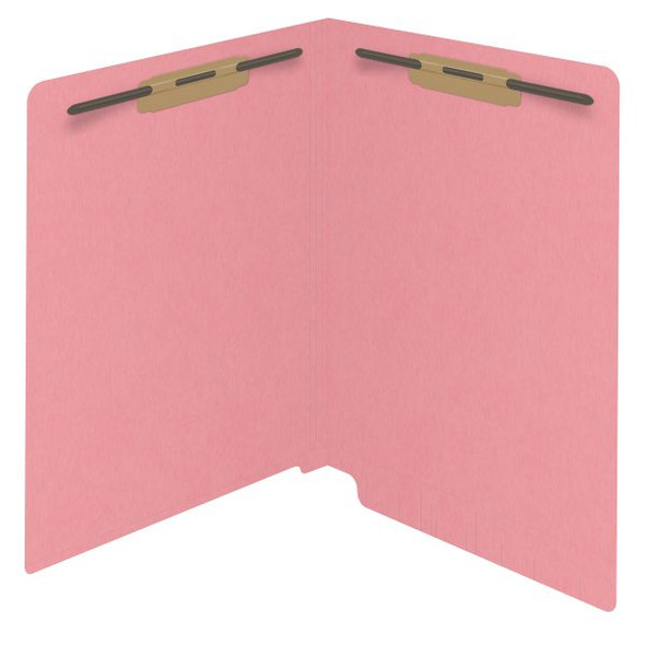 PINK Legal Size Reinforced End Tab Folder with 2?? Bonded Fastener on Inside Front and Back, 14 pt Pink Stock, Packaged 50/box