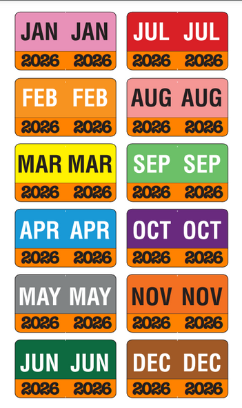 Month/Year Labels 2026 - Complete Set Jan-Dec - 2,700 Labels