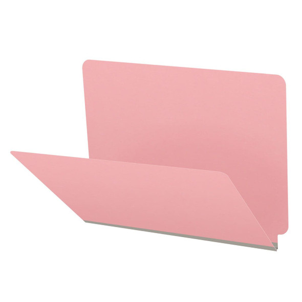 Pink letter size end tab classification folder with 2" gray tyvek expansion. 18 pt. paper stock. Packaged 25/125.