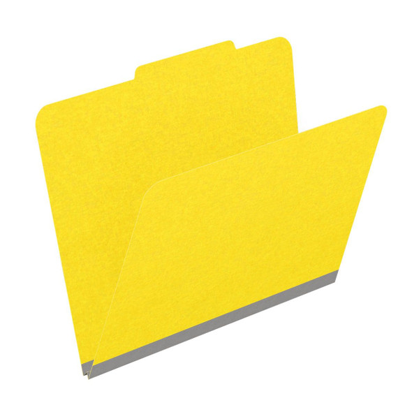 Yellow letter size top tab classification folder with 2" gray tyvek expansion. 18 pt. paper stock. Packaged 25/125.