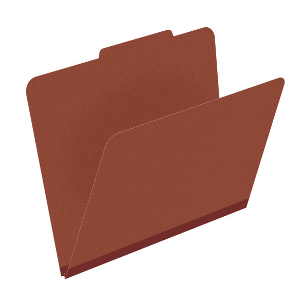 Red letter size top tab classification folder with 2" russet brown tyvek expansion. 25 pt type 3 pressboard stock. Packaged 25/125.