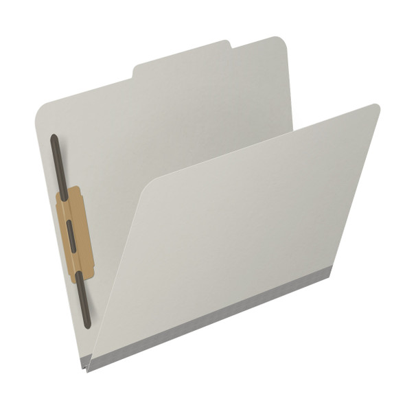 Grey letter size top tab classification folder with 2" gray tyvek expansion and 2" bonded fasteners on inside front and inside back. 25 pt type 3 pressboard stock. Packaged 25/125.