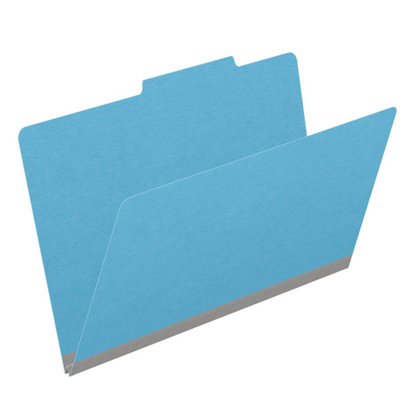 Blue legal size top tab classification folder with 2" gray tyvek expansion. 18 pt. paper stock. Packaged 25/125.