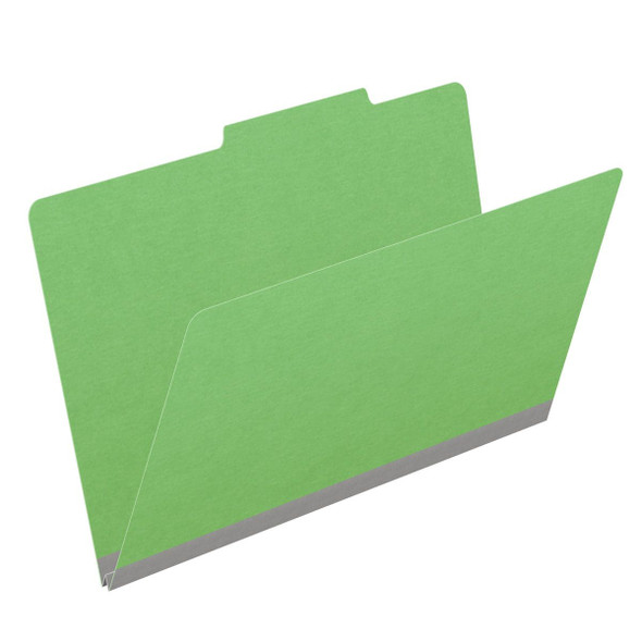 Green legal size top tab classification folder with 2" gray tyvek expansion. 18 pt. paper stock. Packaged 25/125.