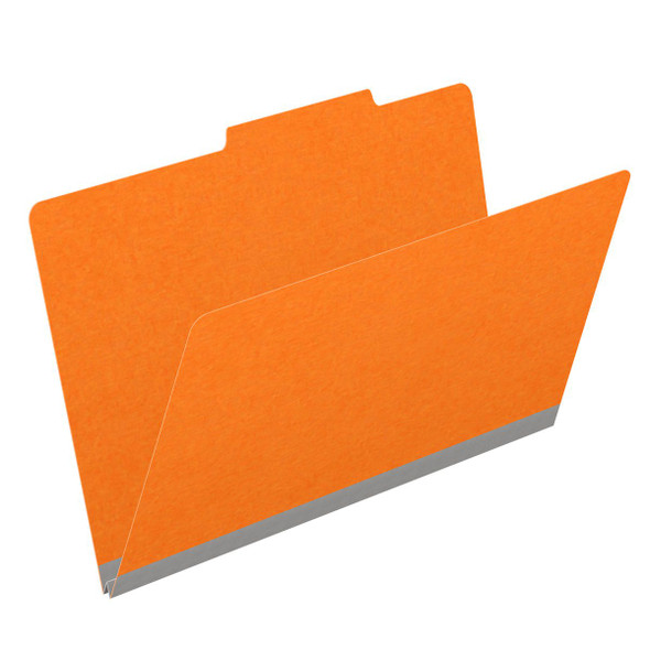 Orange legal size top tab classification folder with 2" gray tyvek expansion. 18 pt. paper stock. Packaged 25/125.