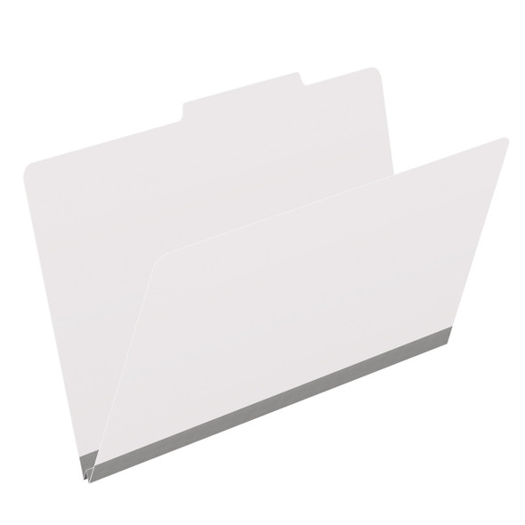 White legal size top tab classification folder with 2" gray tyvek expansion. 18 pt. paper stock. Packaged 25/125.