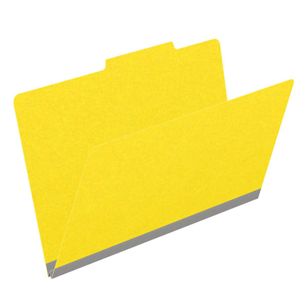 Yellow legal size top tab classification folder with 2" gray tyvek expansion. 18 pt. paper stock. Packaged 25/125.