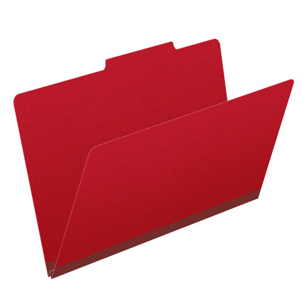 Deep red legal size top tab classification folder with 2" gray tyvek expansion. 25 pt type 3 pressboard stock. Packaged 25/125