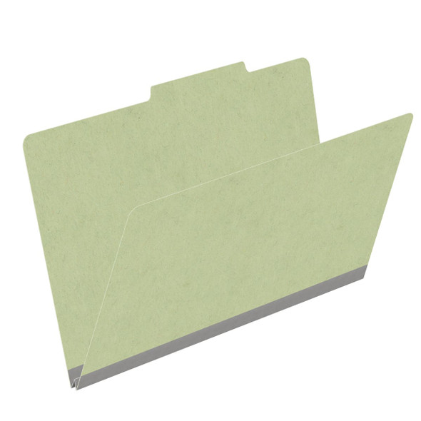 Peridot green legal size top tab classification folder with 2" dark green tyvek expansion. 25 pt type 3 pressboard stock. Packaged 25/125.