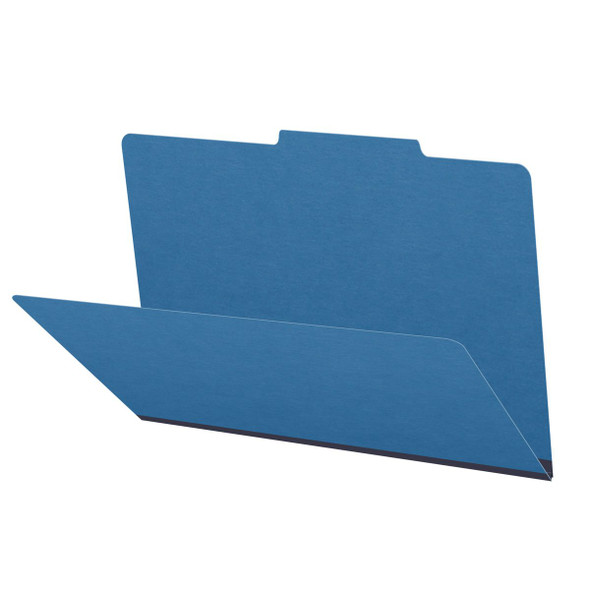 Royal blue legal size top tab classification folder with 2" dark blue tyvek expansion. 25 pt type 3 pressboard stock. Packaged 25/125