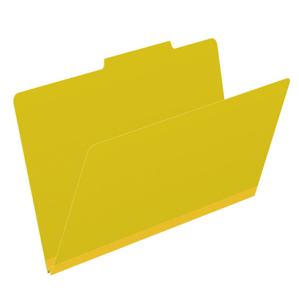 Yellow legal size top tab classification folder with 2" lemon yellow tyvek expansion. 25 pt type 3 pressboard stock. Packaged 25/125.