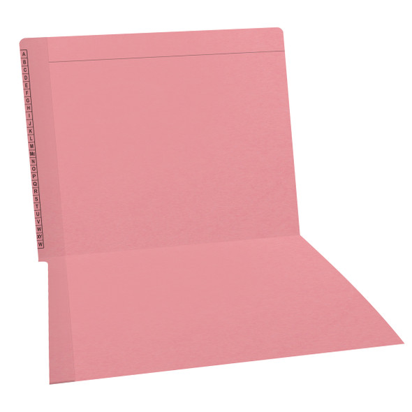 Pink Kardex match letter size reinforced top and end tab folder with A-Z scale printed on left end tab. 11 pt pink stock. Packaged 100/500.