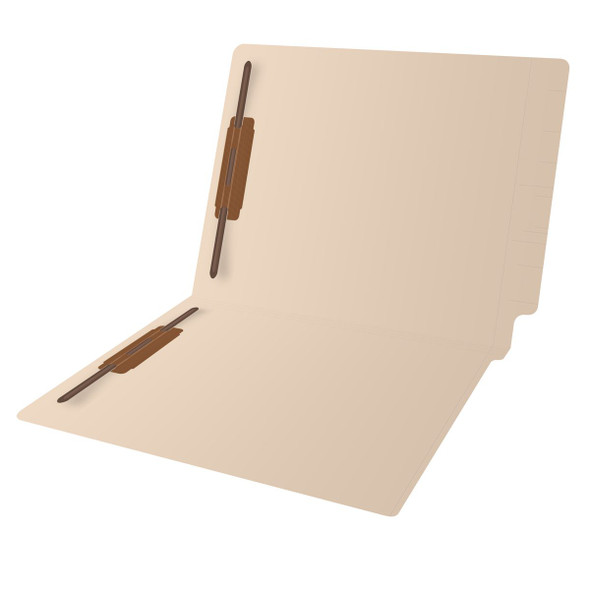 Manila letter size reinforced end tab folder with 2" bonded fastener on inside front and back. 11 pt manila stock. Bulk packaged 250