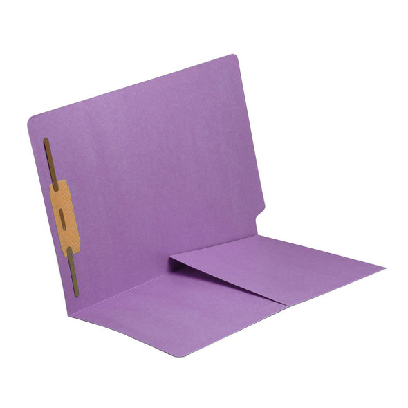 Lavender letter size reinforced end tab folder with 1/2 pocket on inside front and 2" bonded fastener on inside back. 14 pt lavender stock. Packaged 50/250.