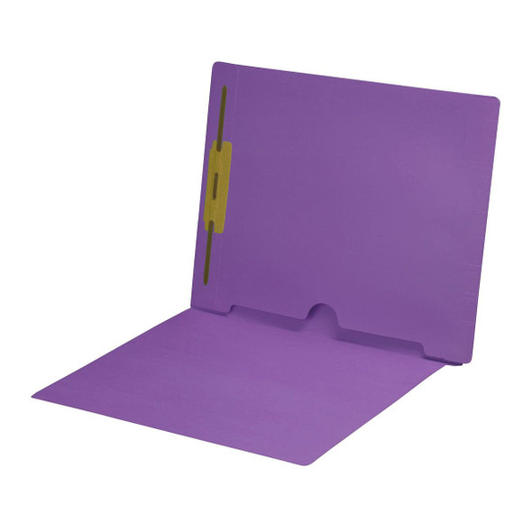 Lavender letter size end tab folder with full pocket on inside back open towards spine and 2" bonded fastener on inside back. 11 pt Lavender stock. Packaged 50/250.