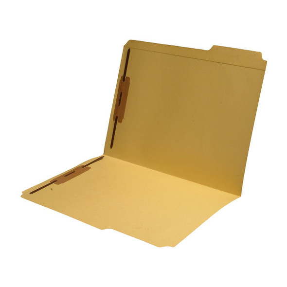 Yellow letter size reinforced top tab folder with 1/3 cut assorted top tabs and 2" bonded fastener on inside front and back. 11 pt yellow stock. Packaged 50/250