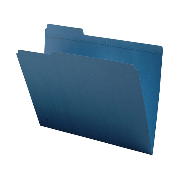 Blue letter size reinforced top tab folder with 1/3 cut assorted top tabs. 11 pt blue stock. Packaged 100/500