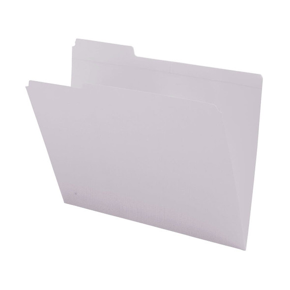 White letter size reinforced top tab folder with 1/3 cut assorted top tabs. 11 pt white stock. Packaged 100/500