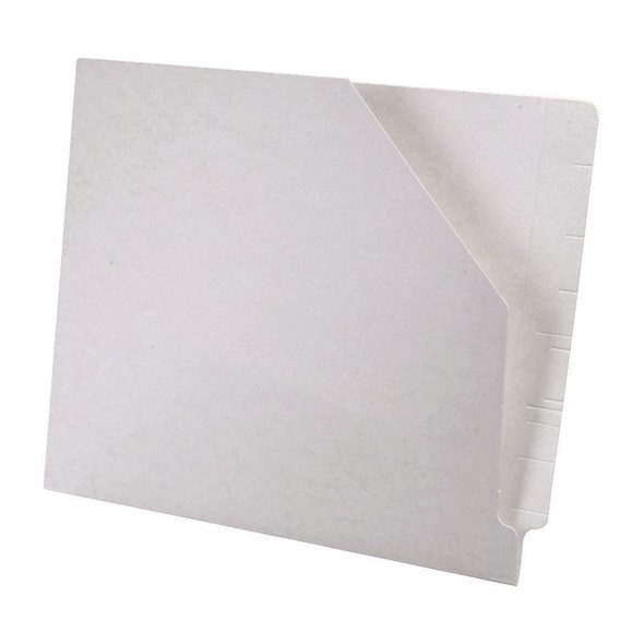 White letter size reinforced end tab pocket with slash cut on front. 11 pt white stock. Packaged 100/500