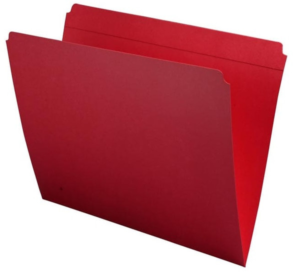 Red letter size reinforced top tab folder with full cut top tab. 11 pt red stock. Packaged 100/500