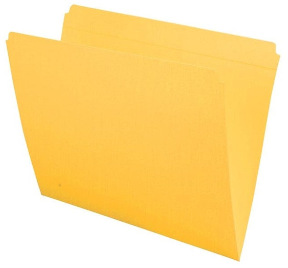 Yellow letter size reinforced top tab folder with full cut top tab. 11 pt yellow stock. Packaged 100/500