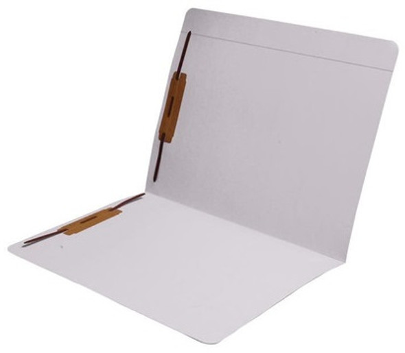 White letter size reinforced top tab folder with full cut top tab and 2" bonded fastener on inside front and back. 11 pt white stock. Packaged 50/250