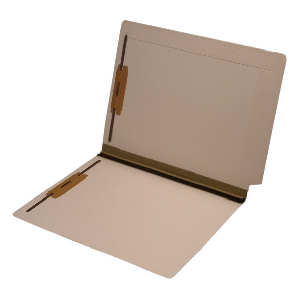 Manila letter size reinforced top and end tab folder with 1 1/2" paper expansion reinforced with sand tyvek and 2" bonded fasteners on inside front and back. 14 pt manila stock. Packaged 50/250