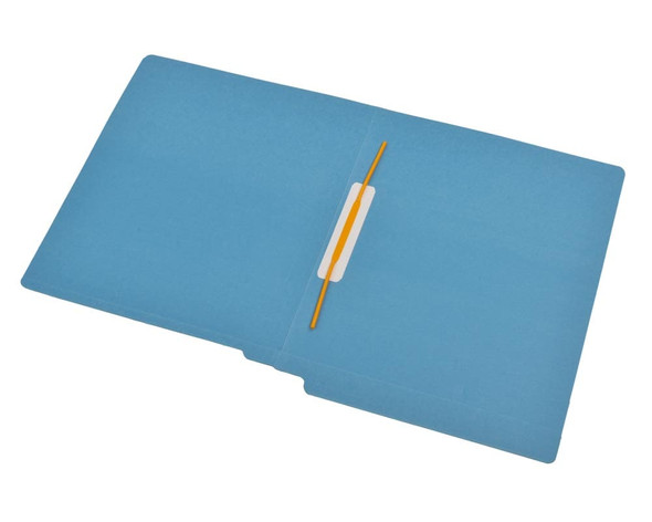 Blue letter size reinforced end tab folder with Jalemaclip fastener on inside back. 14 pt blue stock, 50/Box