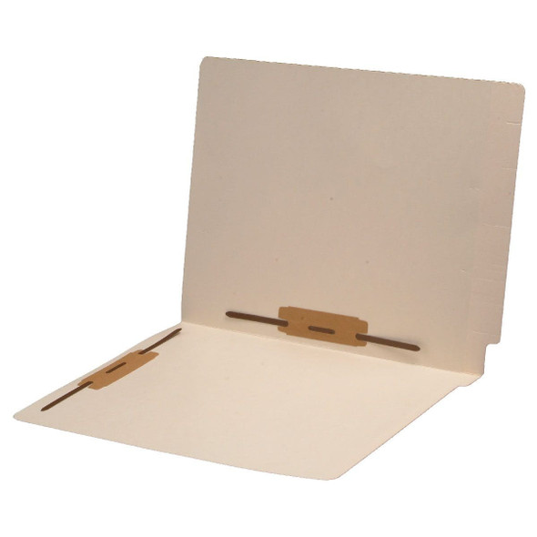 Manila letter size reinforced end tab folder with 2" bonded fastener on inside front and back in positions 3 & 5. 11 pt manila stock. Packaged 50/250.