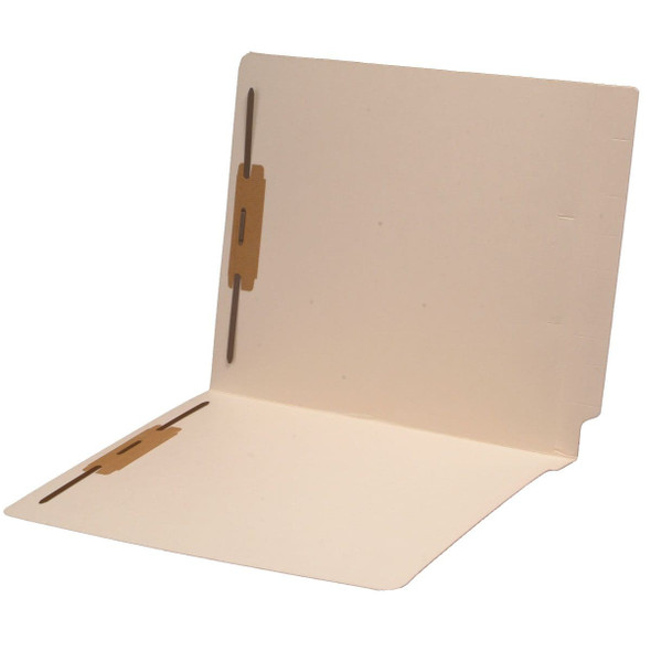 Manila letter size reinforced end tab folder with 2" bonded fastener on inside front and inside back. 11 pt cutless/watershed manila stock. Packaged 50/250