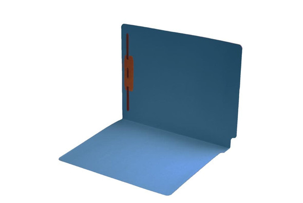 Blue letter size end tab folder with 2" bonded fastener on inside back. 11 pt blue stock. Packaged 50/250