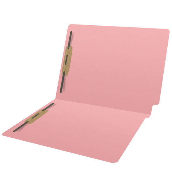 Pink letter size end tab folder with 2" bonded fasteners on inside front and back. 20 pt pink stock. Packaged 40/200.