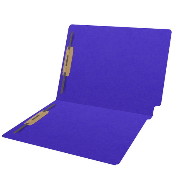 Purple letter size end tab folder with 2" bonded fasteners on inside front and back. 20 pt purple stock. Packaged 40/200.