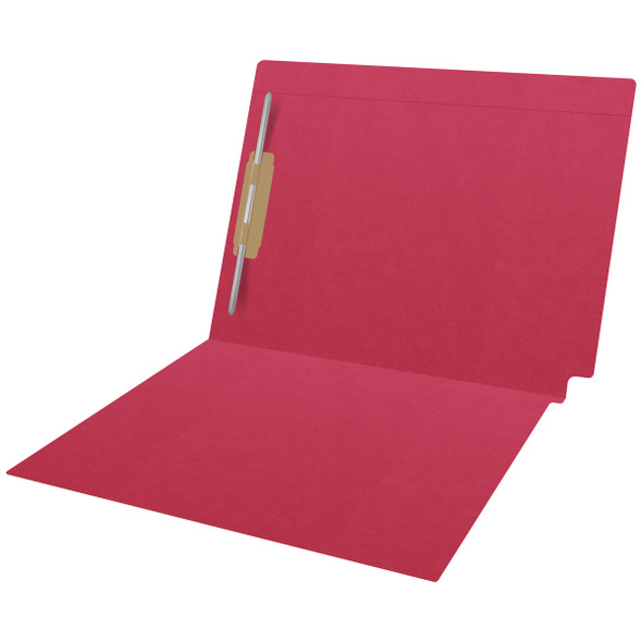 Red Kardex match letter size reinforced top and end tab folder with tic marks printed on end tab and 2" bonded fastener on inside back. 11 pt red stock. Packaged 50/250.