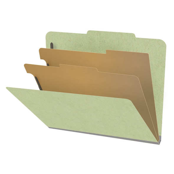 Peridot green letter size top tab two divider classification folder with 2" dark green tyvek expansion, with 2" bonded fasteners on inside front and inside back and 1" duo fastener on dividers - DV-T42-26-3PER