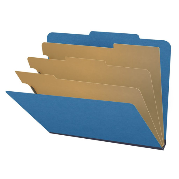 Royal blue letter size top tab three divider classification folder with 3" dark blue tyvek expansion, with 2" bonded fasteners on inside front and inside back and 1" duo fastener on dividers - DV-T43-38-3RBL