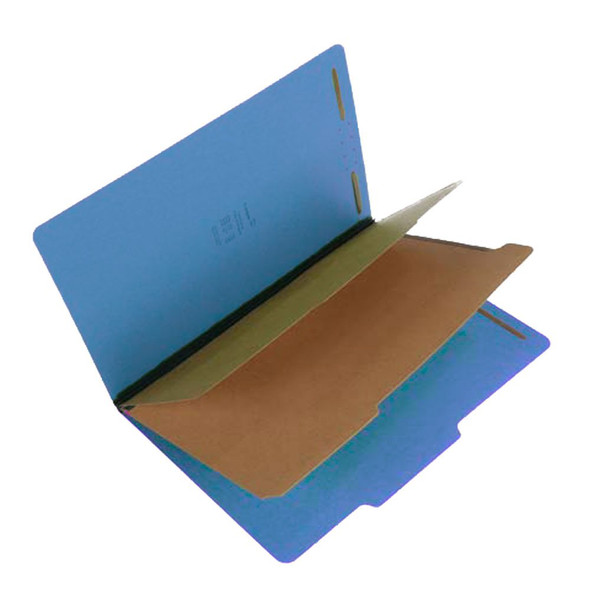 Royal blue legal size top tab two divider classification folder with 2" dark blue tyvek expansion, with 2" embedded fasteners on inside front and inside back and 1" duo fastener on dividers - S-61403