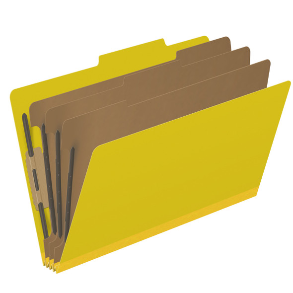 Yellow legal size top tab three divider classification folder with 3" lemon yellow tyvek expansion, with 2" bonded fasteners on inside front and inside back and 1" duo fastener on dividers - DV-T53-38-3YLW